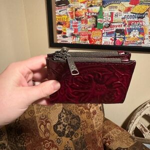 Embossed Leather Card Holder - Red